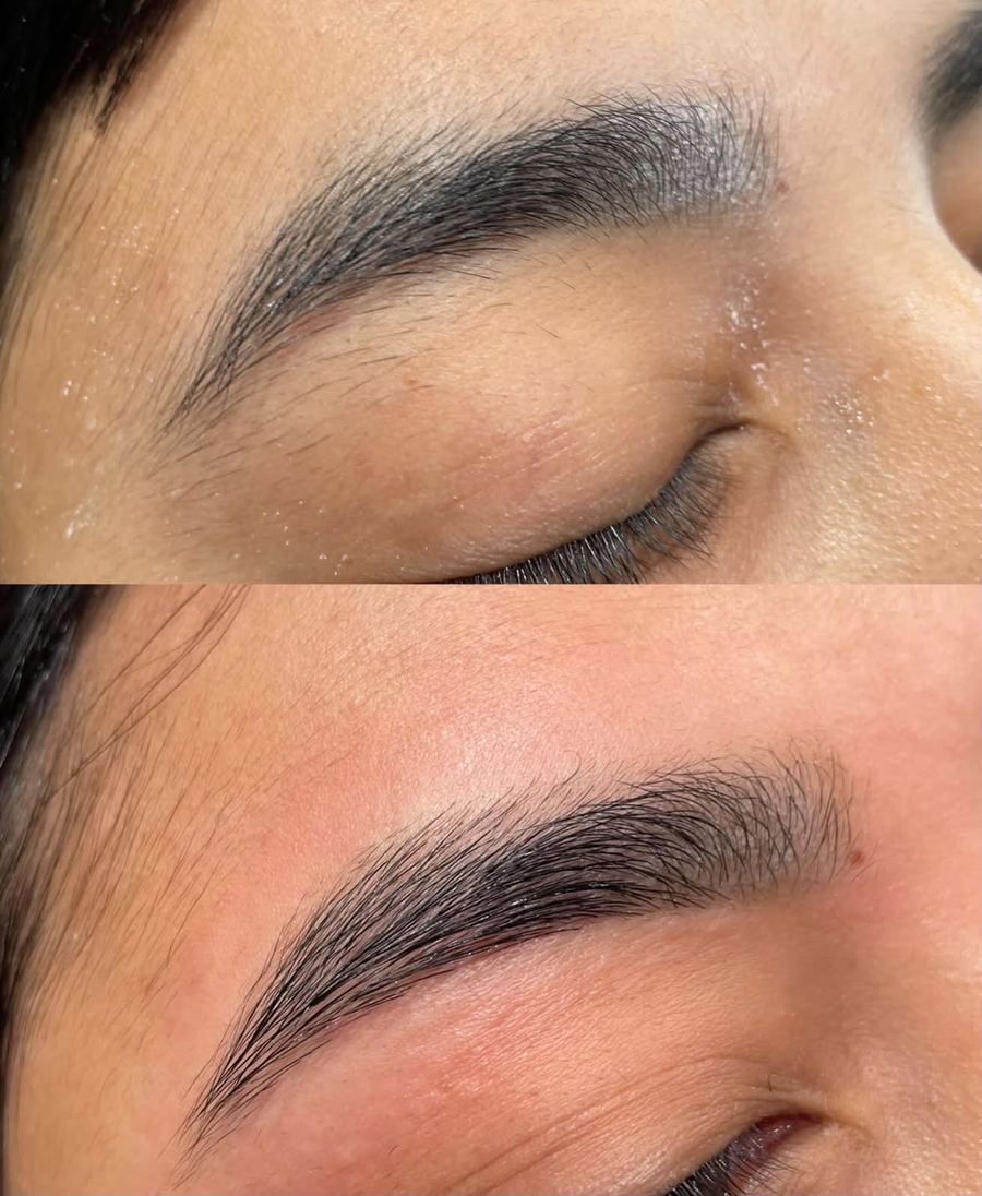 Before and after eyebrow threading — client 1