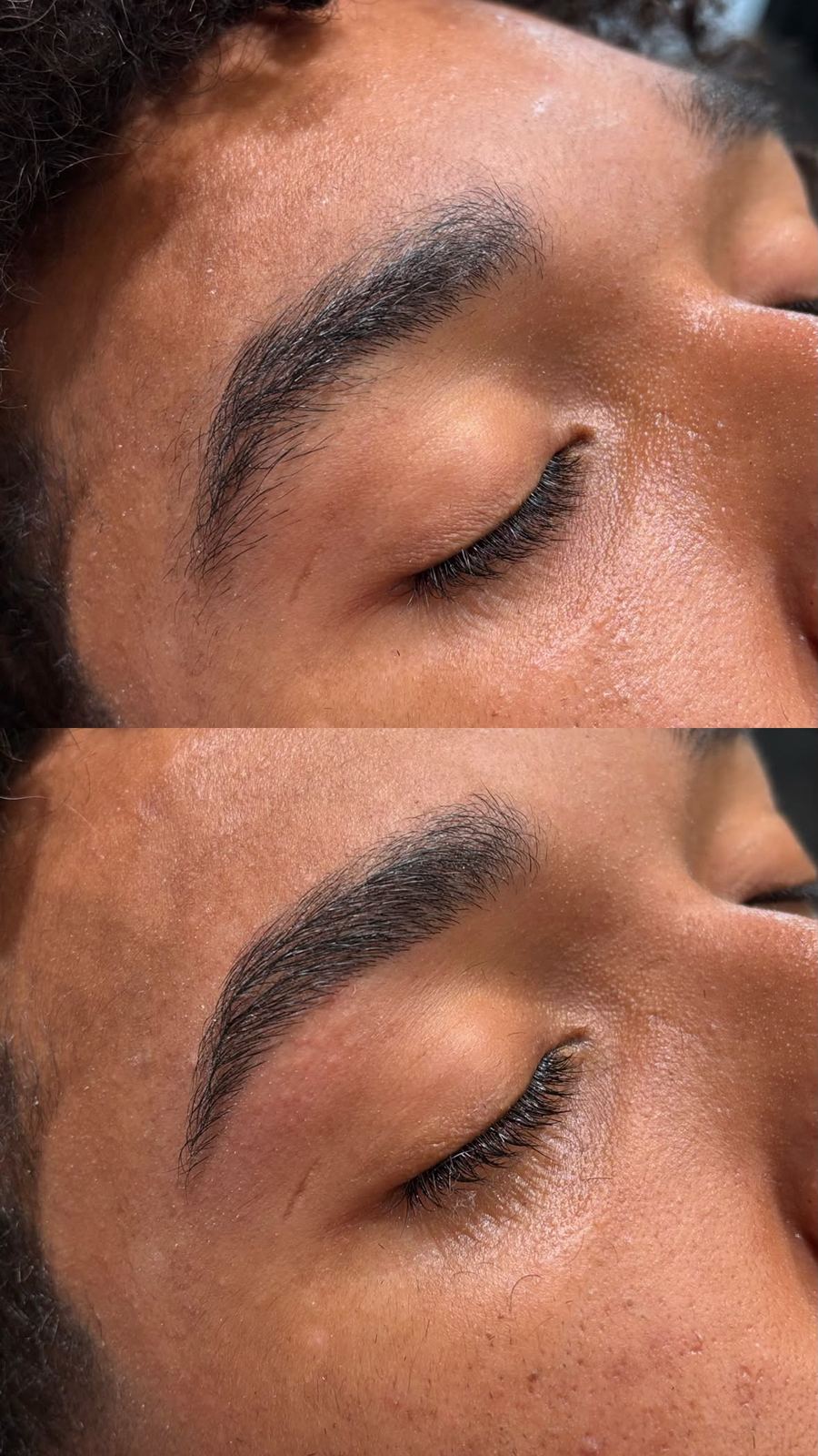 Before and after eyebrow threading — client 2